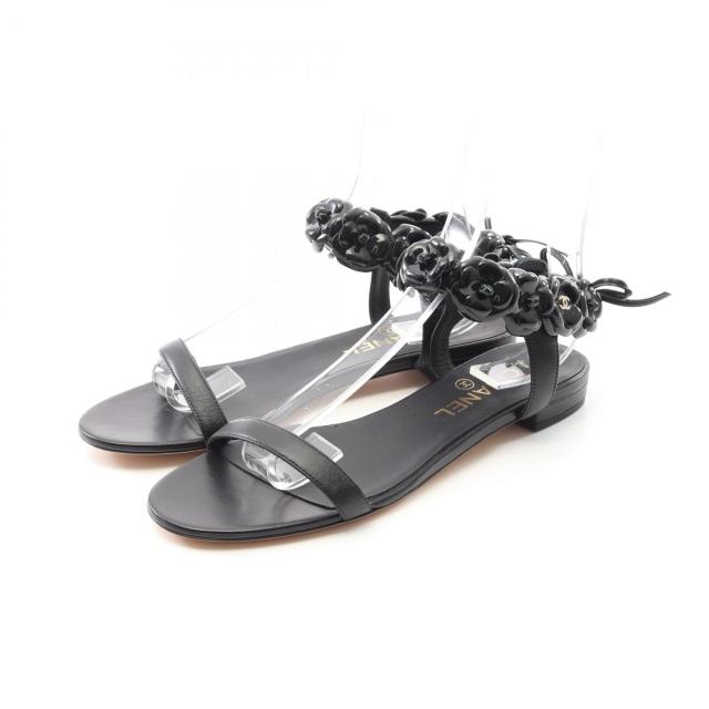 シャネル CHANEL カメリア サンダル 靴 パテントレザー レディース ブラック系 G31793 【中古】