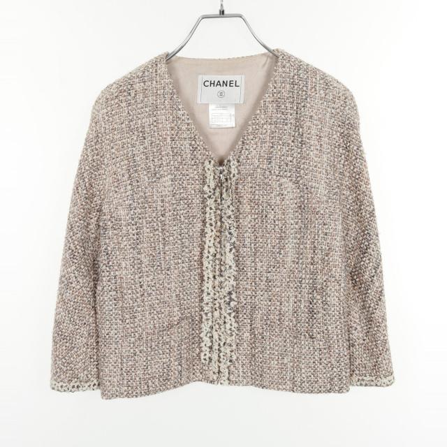 シャネル CHANEL ノーカラージャケット 衣料品 アウター ウール コットン レディース ピンク系 / マルチカラー P20836V12071 【中古】