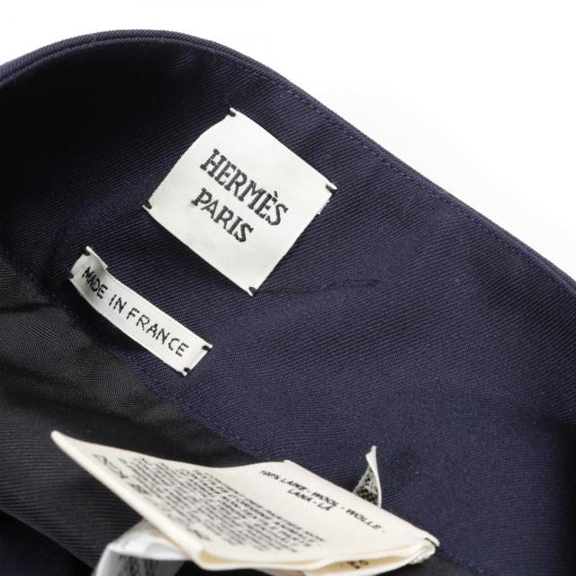 美品　HERMES エルメス　ウール　ネイビー　台形　スカート　シェル　セリエ 美品 HERMES エルメス ウール ネイビー 台形 スカート シェル セリエ