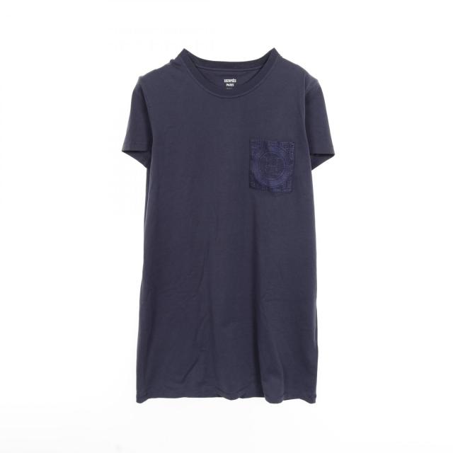 HERMES エルメス 刺繍入り ポケt ブラック ネイビー 36 エルメス(HERMES)エルメス Tシャツ 刺繍入りポケット 半袖Tシャツ 衣料