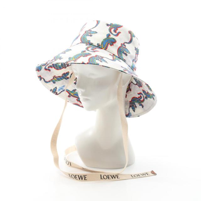ロエベ LOEWE Paula’s Ibiza フィッシャーマン ハット 帽子 コットン レディース ホワイト系 / マルチカラー K820HF1X19 【中古】
