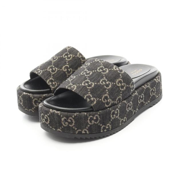 グッチ GUCCI GGキャンバス ウエッジ サンダル 靴 GGキャンバス レザー レディース ブラック系 623212 【中古】