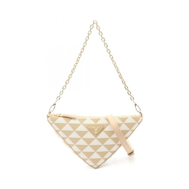プラダ PRADA トライアングル TRIANGOLO JACQU ショルダーバッグ バッグ キャンバス レディース ベージュ系 / ホワイト系 IBC543 【中古】