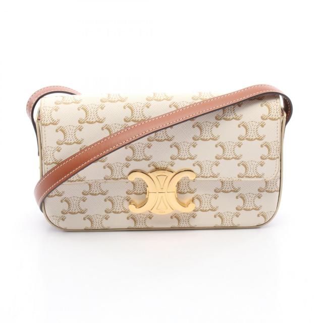セリーヌ CELINE クロード トリオンフ ショルダーバッグ バッグ PVCコーティングキャンバス レザー レディース ホワイト系 / ブラウン系 【中古】