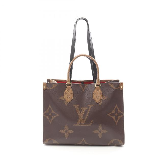 ルイ・ヴィトン LOUIS VUITTON オンザゴーMM トートバッグ バッグ PVCコーティングキャンバス レザー モノグラム・ジャイアントリバース レディース ブラウン系 / ベージュ系 M45321 【中古】
