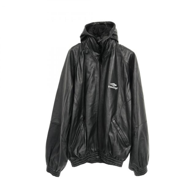バレンシアガ BALENCIAGA 3B SPORTS ICON TRACKSUIT JACKET 革ジャン 衣料品 アウター ラムレザー メンズ ブラック系 697771 【中古】