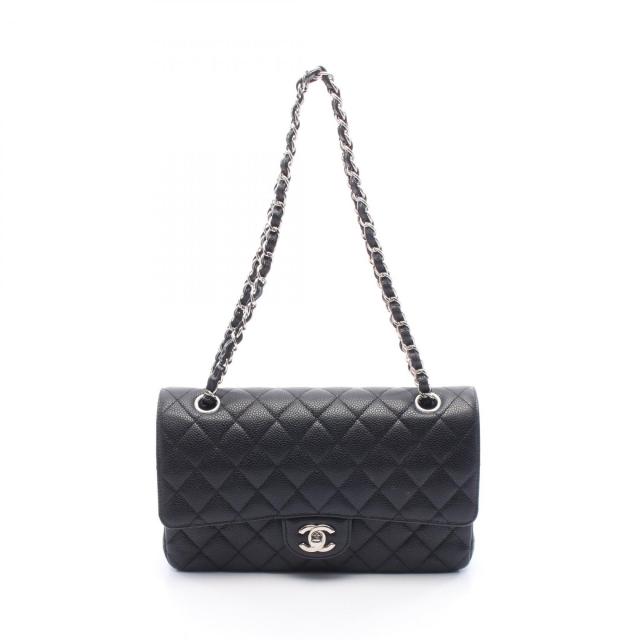 シャネル CHANEL マトラッセ Wフラップ ショルダーバッグ バッグ キャビアスキン(グレインドカーフ) レディース ブラック系 A01112 【中古】