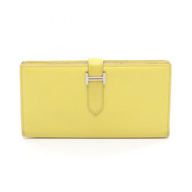 エルメス HERMES ベアンスフレ ライム 二つ折り長財布 財布 シェーブル