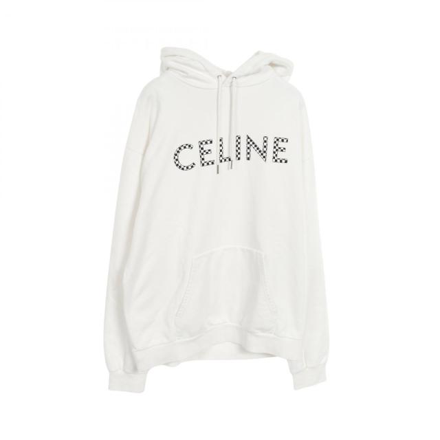 セリーヌ CELINE ルーズ スウェットシャツ パーカー 衣料品 トップス コットン メンズ ホワイト系 / ブラック系 2Y479052H 【中古】