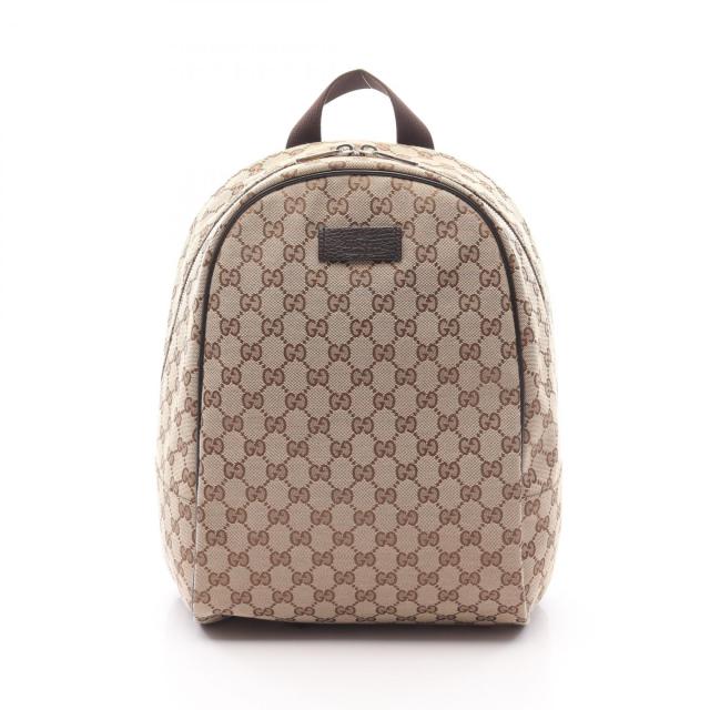 グッチ GUCCI GGキャンバス リュックサック バックパック バッグ キャンバス レザー レディース ベージュ系 / ブラウン系 【中古】