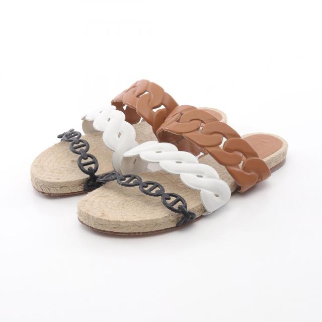 エルメス HERMES グウェン エスパドリーユ サンダル 靴 レザー レディース ブラウン系 / ホワイト系 / ブラック系 【中古】