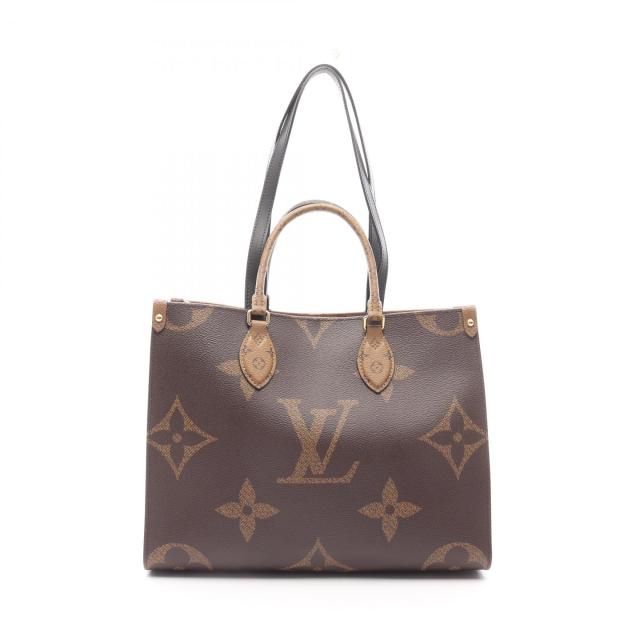 ルイ・ヴィトン LOUIS VUITTON オンザゴーMM モノグラムジャイアント リバース トートバッグ バッグ PVCコーティングキャンバス レザー レディース ブラウン系 / ベージュ系 M45321 【中古】