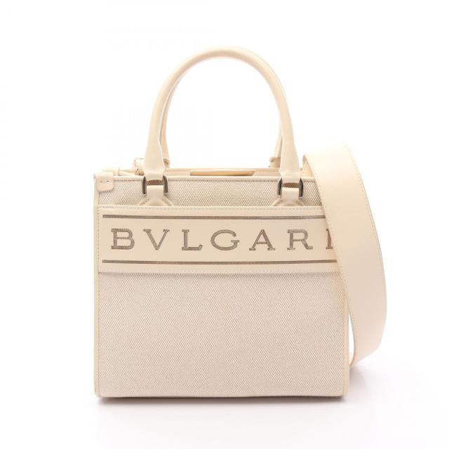 ブルガリ BVLGARI ロゴトート トートバッグ バッグ キャンバス レザー レディース ベージュ系 【中古】