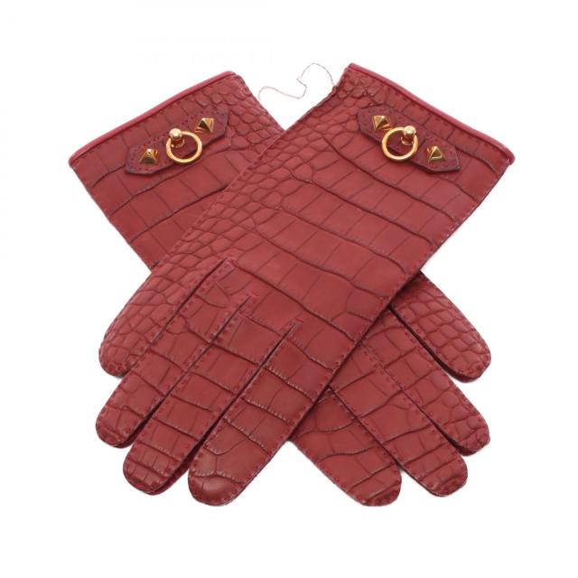 エルメス HERMES メドール 手袋 衣料品 アリゲーター アリゲーター レディース ボルドー系 【中古】