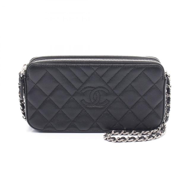 シャネル CHANEL Wジップ ショルダーバッグ バッグ レザー グレインドカーフスキン レディース ブラック系 A84306 【中古】