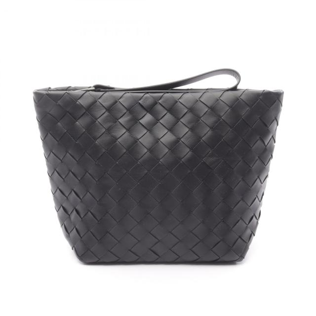 ボッテガヴェネタ BOTTEGA VENETA イントレチャート ポーチ バッグ レザー レディース ブラック系 【中古】