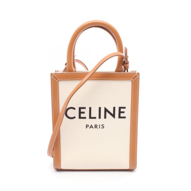 セリーヌ CELINE ミニ バーティカルカバ ハンドバッグ バッグ キャンバス レザー レディース アイボリー系 / ブラウン系 193302 【中古】