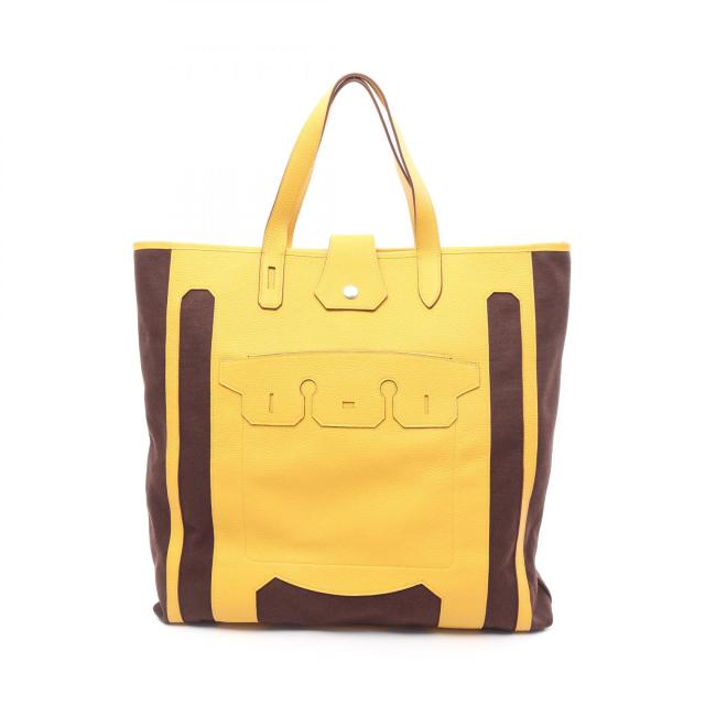 エルメス HERMES ムッシューB GM トートバッグ バッグ レザー キャンバス トリヨン / トワルGM トワルGM レディース ブラウン系 / イエロー系 【中古】