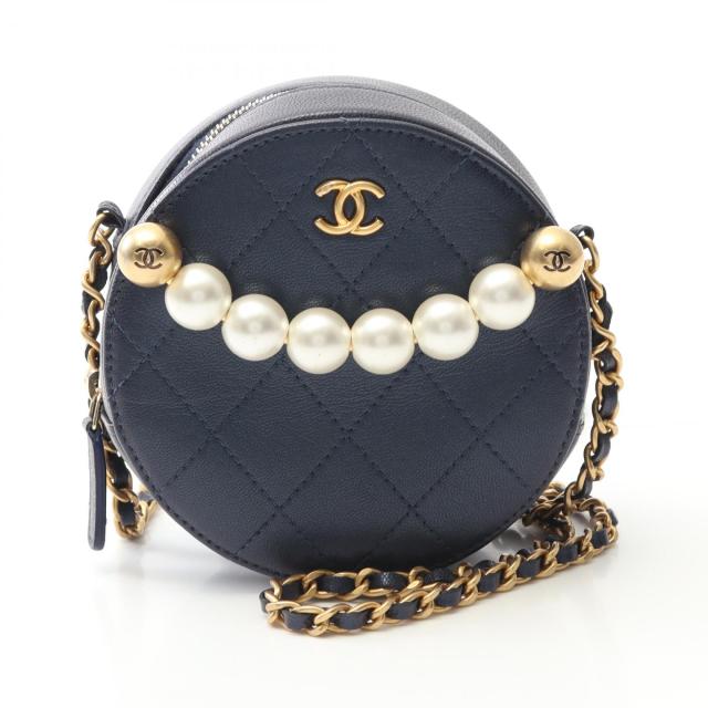 シャネル CHANEL マトラッセ ラウンド ミニ ショルダーバッグ バッグ ラムスキン（羊革） レディース ネイビー系 AP0999 【中古】