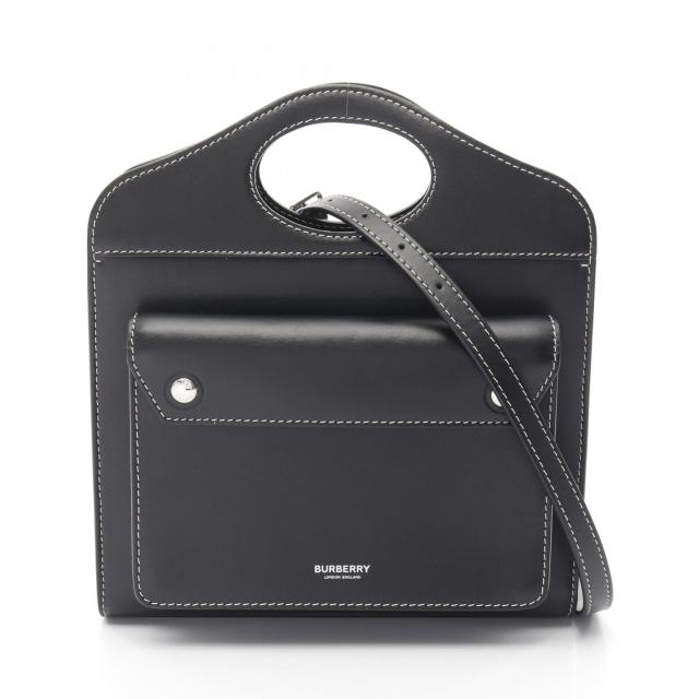 バーバリー BURBERRY ミニ トップステッチ ハンドバッグ バッグ レザー レディース ブラック系 【中古】