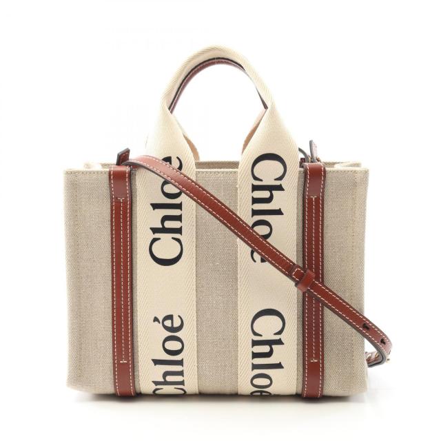 クロエ Chloe WOODY ウッディ スモール ハンドバッグ バッグ ファブリック レザー レディース ベージュ系 / ブラウン系 CHC22A397 【中古】