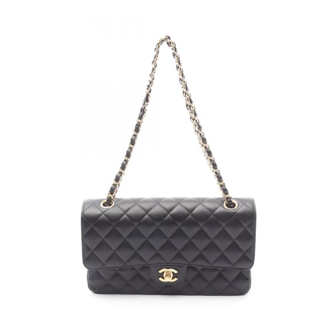シャネル CHANEL マトラッセ Wフラップ ショルダーバッグ バッグ キャビアスキン(グレインドカーフ) レディース ブラック系 A01112 【中古】