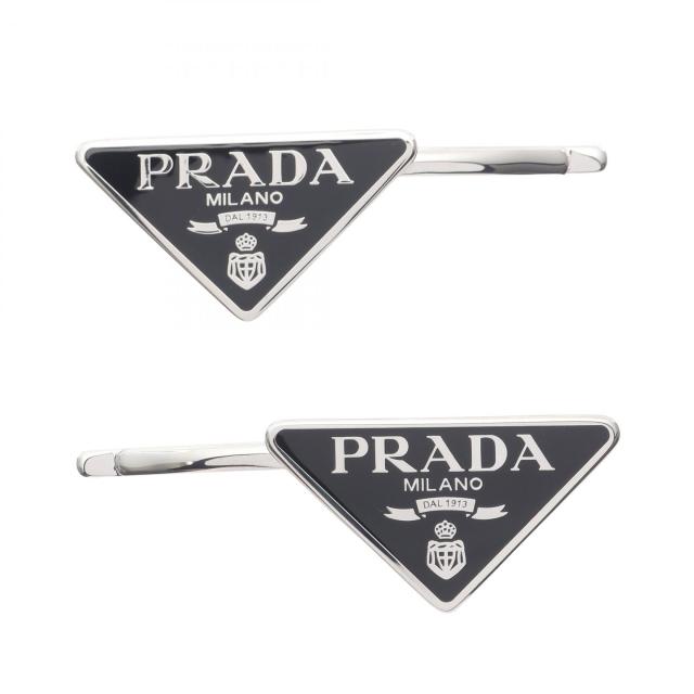 プラダ PRADA FERMAGLI　ヘアクリップ 衣料品 ステンレススチール エナメル レディース ブラック系 / シルバー系 1IF0512BA6F0002 【新品】