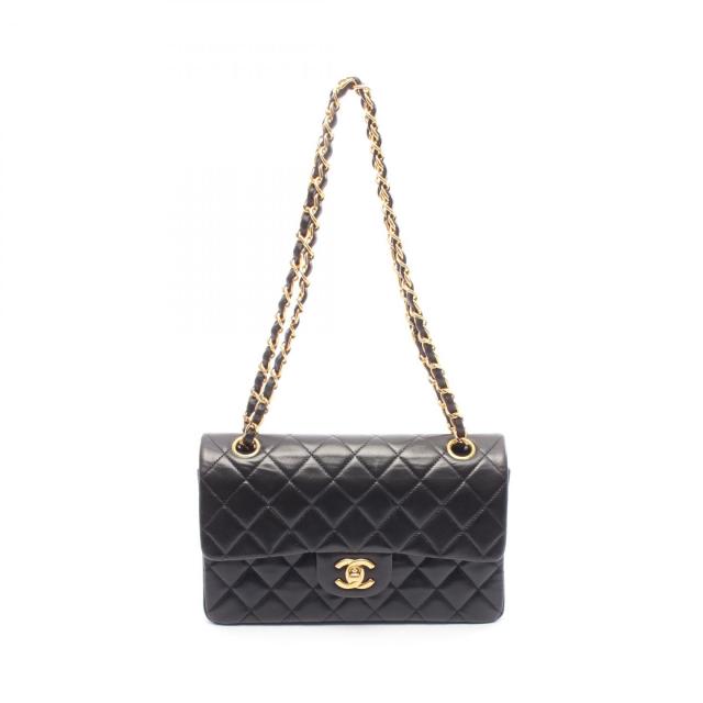 シャネル CHANEL マトラッセ Wフラップ ショルダーバッグ バッグ ラムスキン（羊革） レディース ブラック系 【中古】