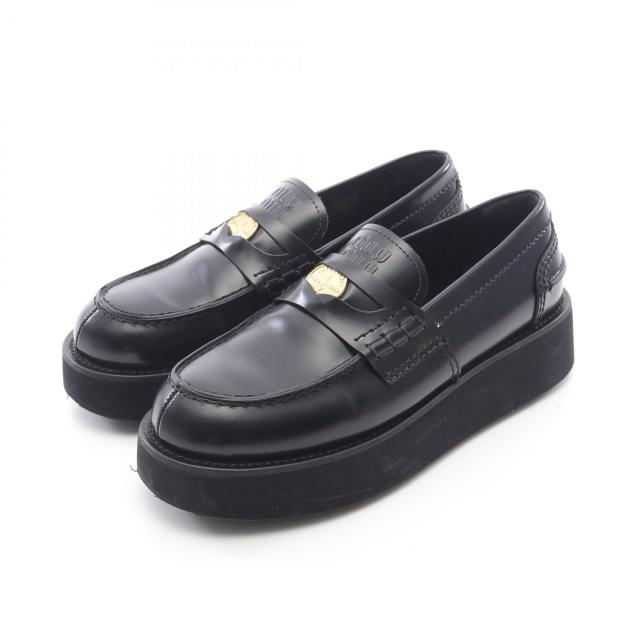 ミュウ ミュウ Miu Miu プラットフォーム ペニーローファー ローファー 靴 レザー レディース ブラック系 5D175E 【中古】
