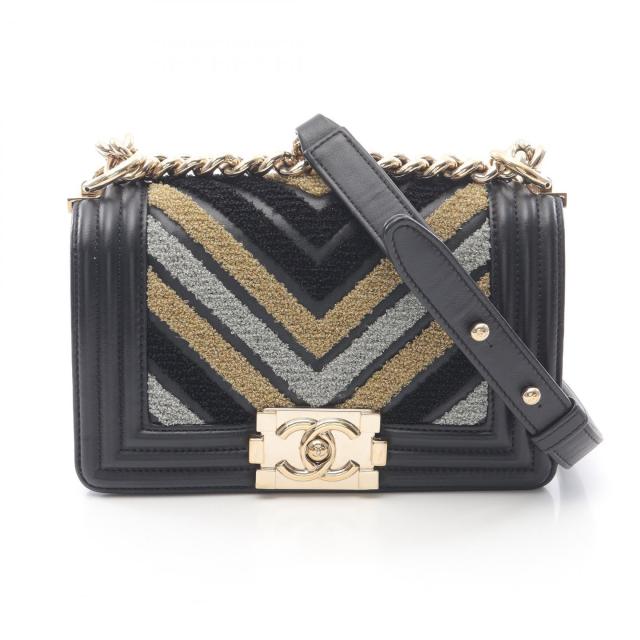 シャネル CHANEL ボーイシャネル スモール ショルダーバッグ バッグ レザー ファブリック レディース ブラック系 / マルチカラー 【中古】