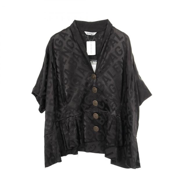 バレンシアガ BALENCIAGA ロゴ総柄 カットオフ ブラウス 衣料品 トップス レーヨン ポリエステル レディース ブラック系 675417 【中古】