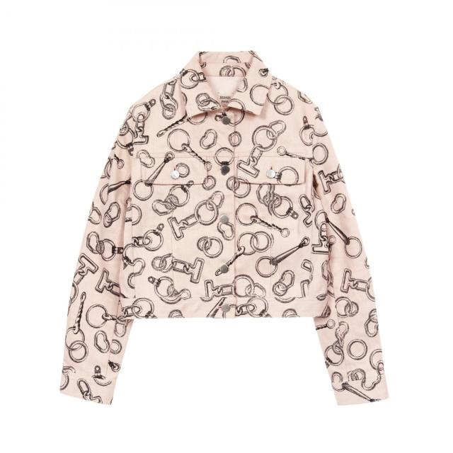 エルメス HERMES Effet Kaleidoscope Finesse デニムジャケット 衣料品 アウター コットン レディース ピンク系 / ブラック系 4H0253DD 【中古】