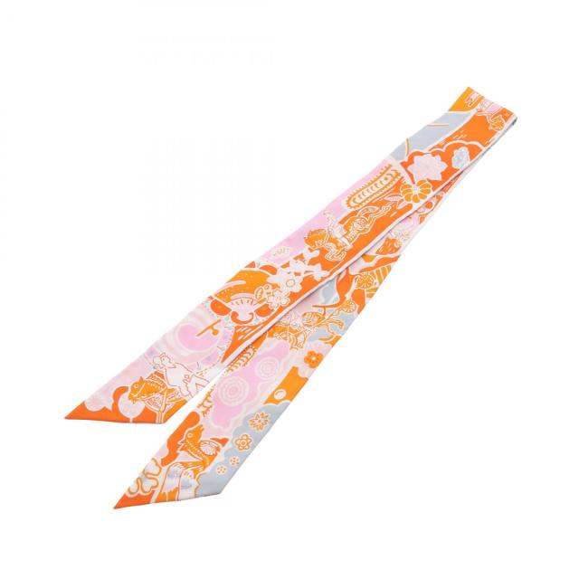 エルメス HERMES ツイリー スカーフ シルク オレンジ系マルチカラー