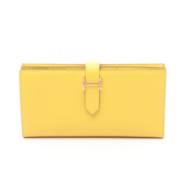 エルメス HERMES ベアンスフレ ジョーヌナプル 二つ折り長財布 財布 ヴォーエプソン ヴォーエプソン レディース イエロー系 【中古】