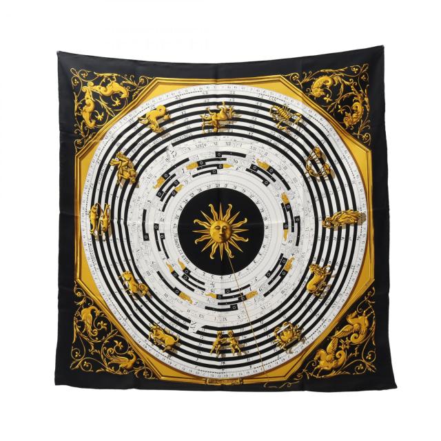 エルメス HERMES カレ90 DIES ET HORE スカーフ 衣料品 シルク シルク レディース ブラック系 / ホワイト系 【中古】