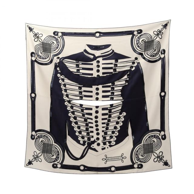 エルメス HERMES カレ90 BRANDE BOURGS TATTOO スカーフ 衣料品 シルク シルク レディース ホワイト系 / ネイビー系 KI783151503 【中古】