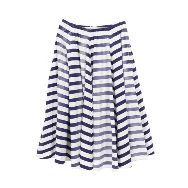 プラダ PRADA ストライプ オールドポプリン フル スカート 衣料品 ボトムス コットン レディース ホワイト系 / ネイビー系 P108W 【中古】