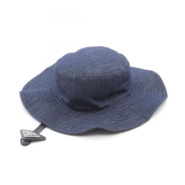 プラダ PRADA デニム ハット 帽子 コットン レディース ネイビー系 1HC250 【中古】