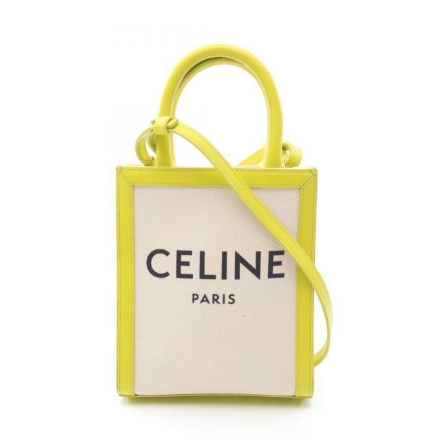 セリーヌ CELINE ミニ バーティカルカバ ハンドバッグ バッグ キャンバス レザー レディース アイボリー系 / グリーン系 【中古】