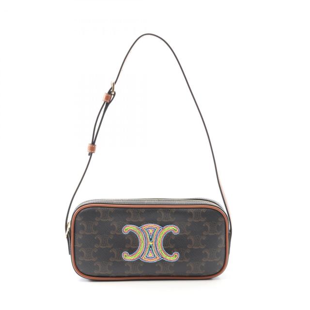 セリーヌ CELINE トリオンフ ショルダーバッグ バッグ PVCコーティングキャンバス レザー レディース ブラック系 / ブラウン系 【中古】