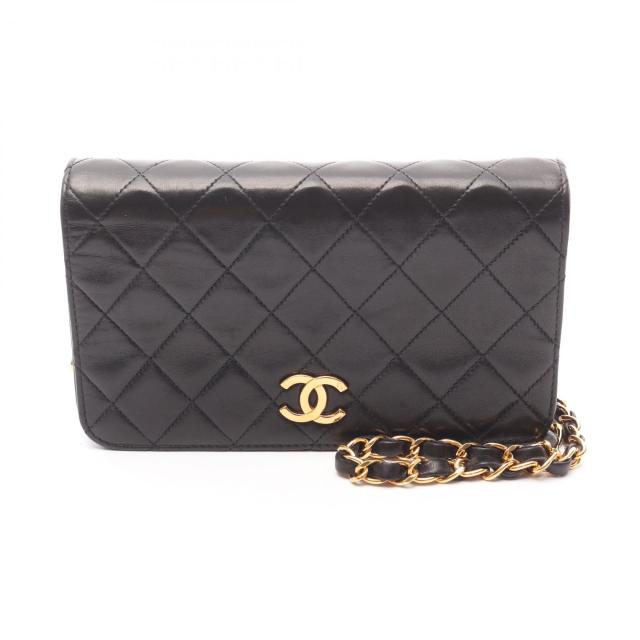 シャネル CHANEL ミニマトラッセ フルフラップ ショルダーバッグ バッグ ラムスキン（羊革） レディース ブラック系 【中古】