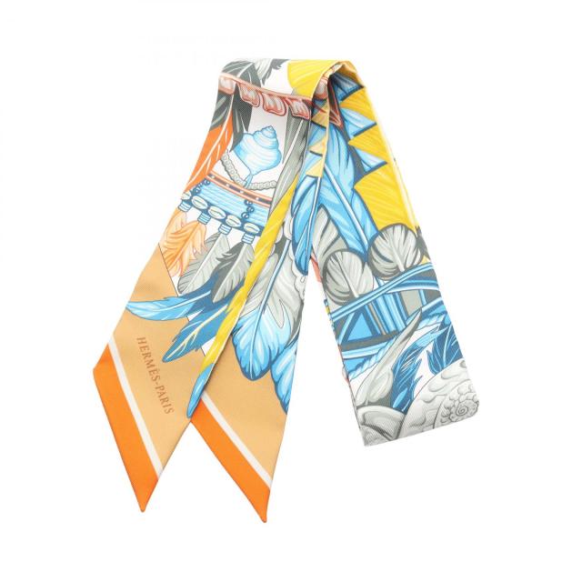 エルメス HERMES ツイリー DANSE PACIFIQUE スカーフ 衣料品 シルク シルク レディース オレンジ系 / ブルー系 / マルチカラー 【中古】
