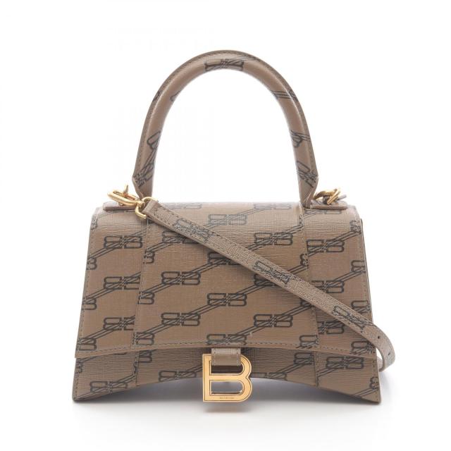 バレンシアガ BALENCIAGA アワーグラス スモール BBモノグラム ハンドバッグ バッグ PVCコーティングキャンバス レディース ブラウン系 593546 【中古】
