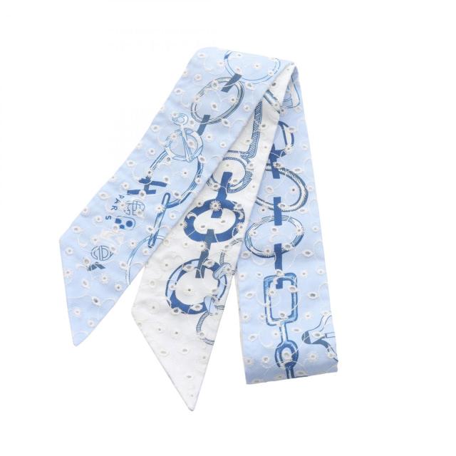 エルメス HERMES ツイリー DO RE BOUCLES Broderie Anglaise スカーフ 衣料品 シルク シルク レディース ブルー系 / ネイビー系 【中古】