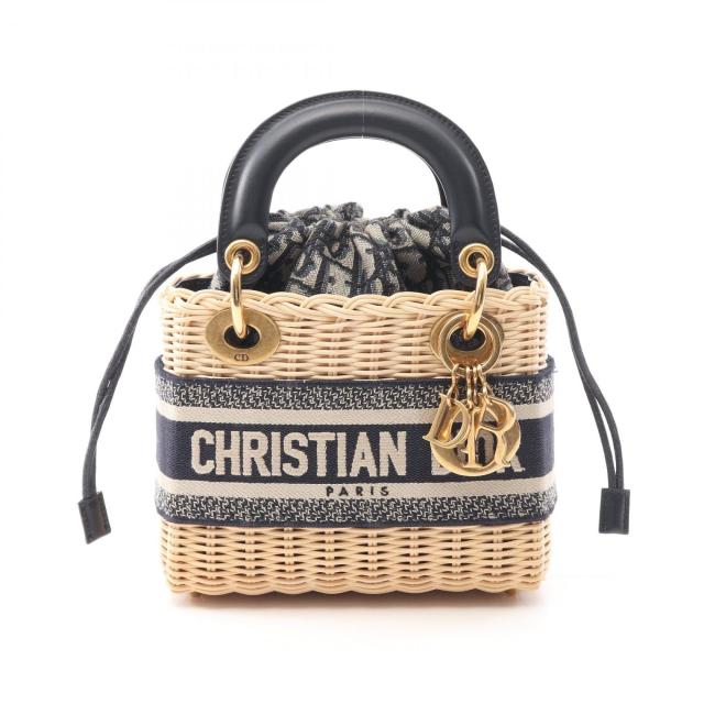 ディオール Dior レディディオール ハンドバッグ バッグ キャンバス レザー ストロー レディース ベージュ系 / ネイビー系 M0505CMVO_M808 【中古】
