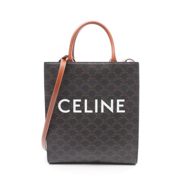 セリーヌ CELINE スモール バーティカル カバ トリオンフ トートバッグ バッグ PVCコーティングキャンバス レザー レディース ブラウン系 191542 【中古】