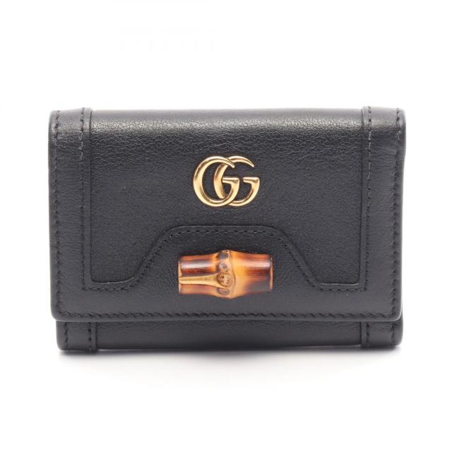 グッチ GUCCI ダイアナ バンブー 三つ折り財布 財布 レザー レディース ブラック系 658633 【中古】