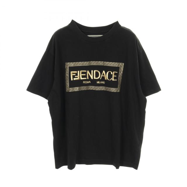 フェンディ FENDI FENDI × VERSACE FENDACE ロゴ刺繍 メドゥーサ カットソー 衣料品 トップス コットン メンズ ブラック系 / ゴールド系 【中古】