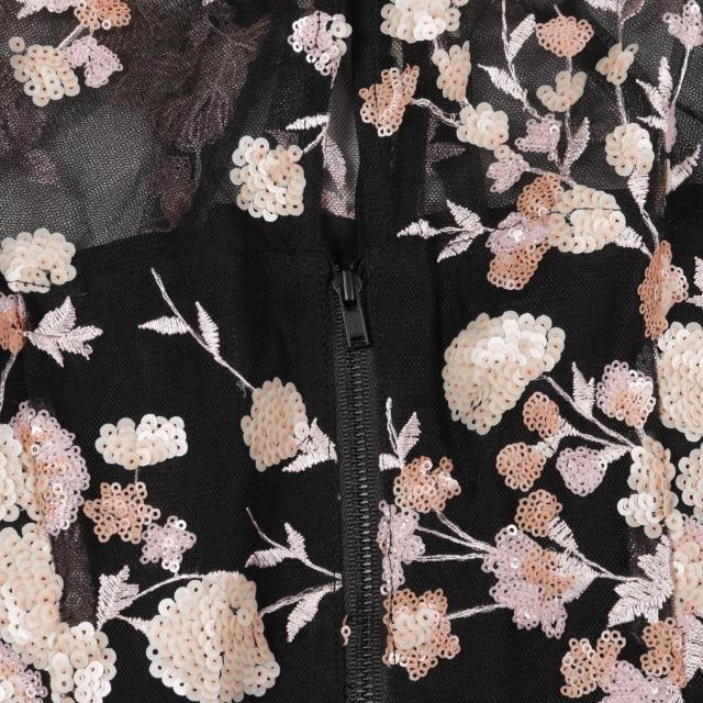 セルフ ポートレイト Self-Portrait Midnight Floral Mesh Maxi Dress