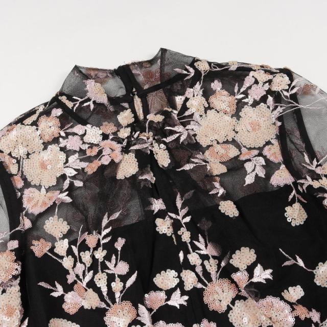 セルフ ポートレイト Self-Portrait Midnight Floral Mesh Maxi Dress